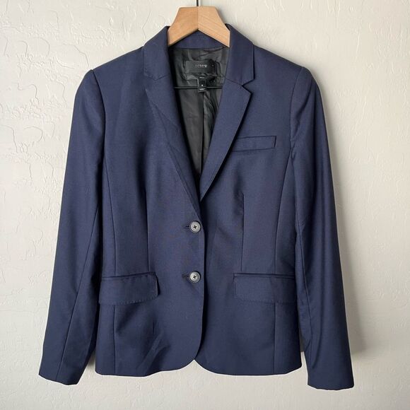 J. Crew 1035 VITALE BARBERIS CANONICO Wool Blend Blazer Navy Blue Size 6 - Picture 2 of 8